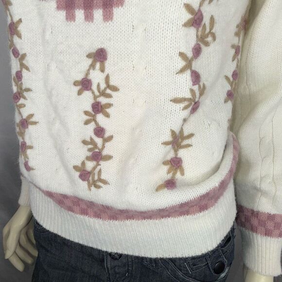 Vintage Alfred Dunner Floral Embroidered Sweater Cream Mock Neck Made in Hong Ko - Picture 10 of 16